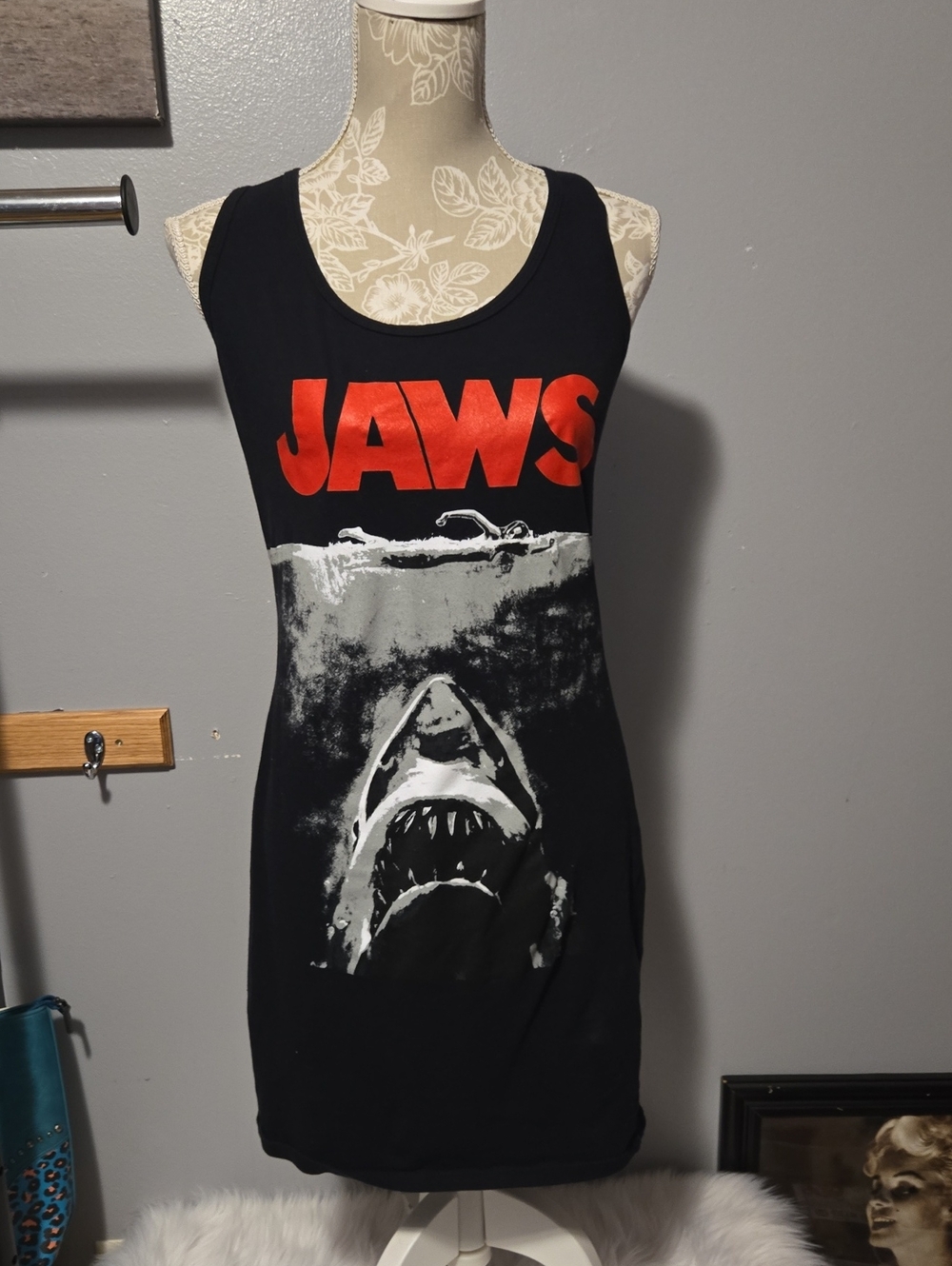 Jaws Graphic Black Tank Top